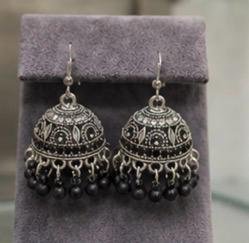 Oxidized SilverBead Jhumka