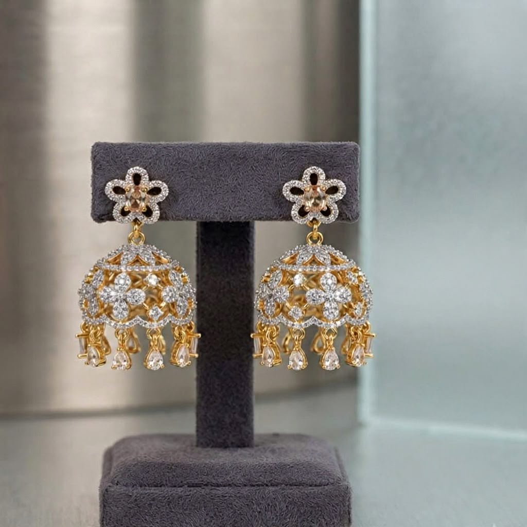 Flower Golden  Jhumka Earrings in one-carat