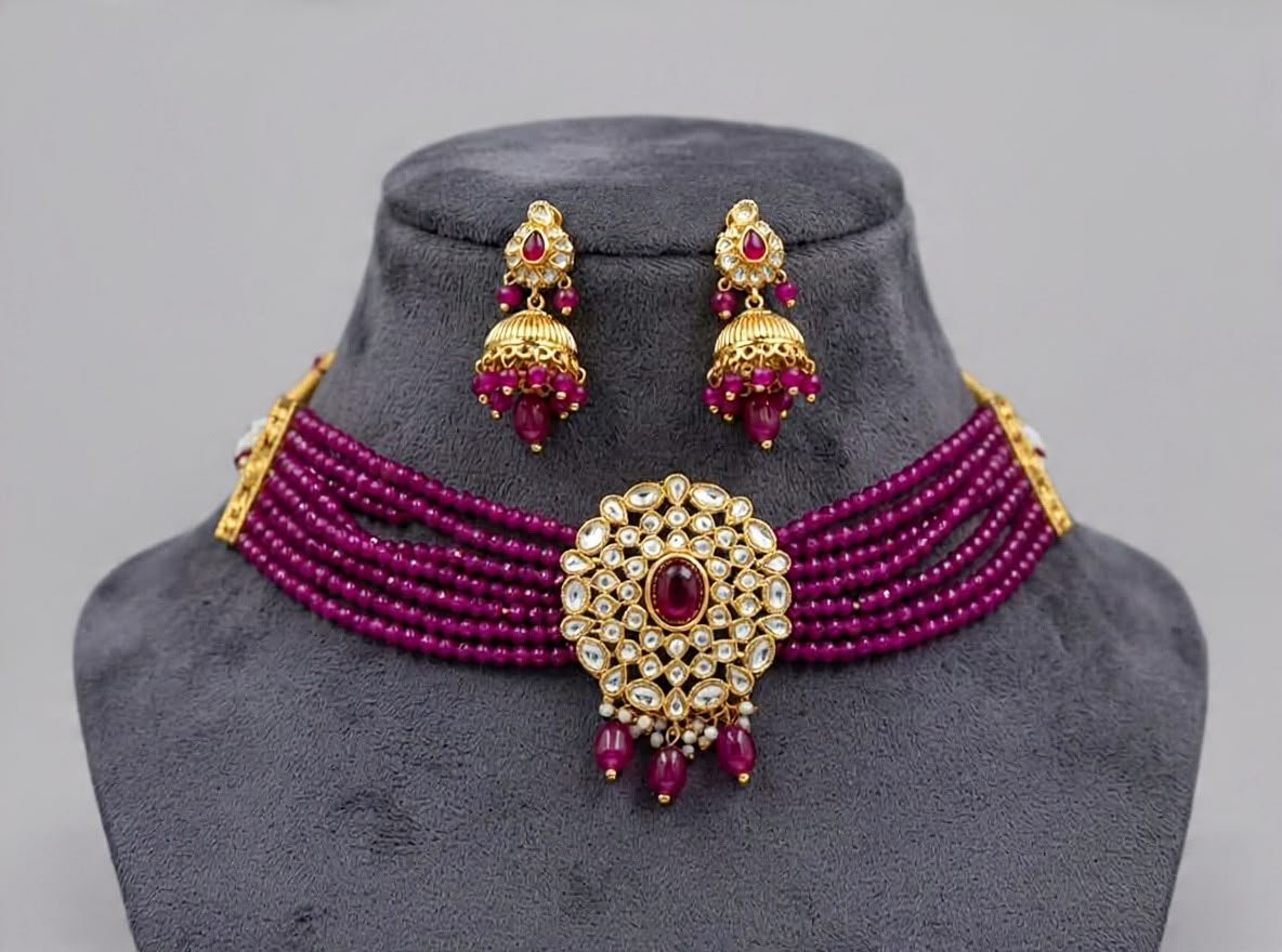 Ruby Bead Kundan Choker set