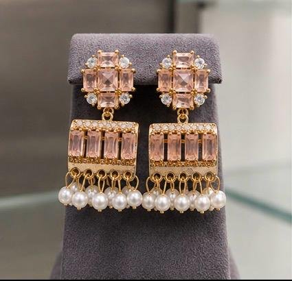 Black Crystal Pearl Chandbali Earrings