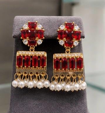 Black Crystal Pearl Chandbali Earrings