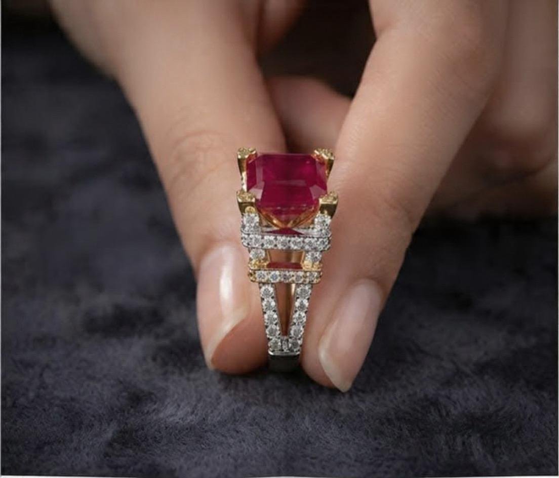 One Carat Pink Square Halo Cocktail Ring