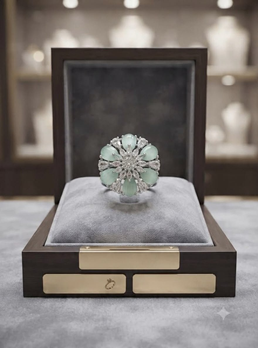 Mint Floral Halo Ring (one-carat)