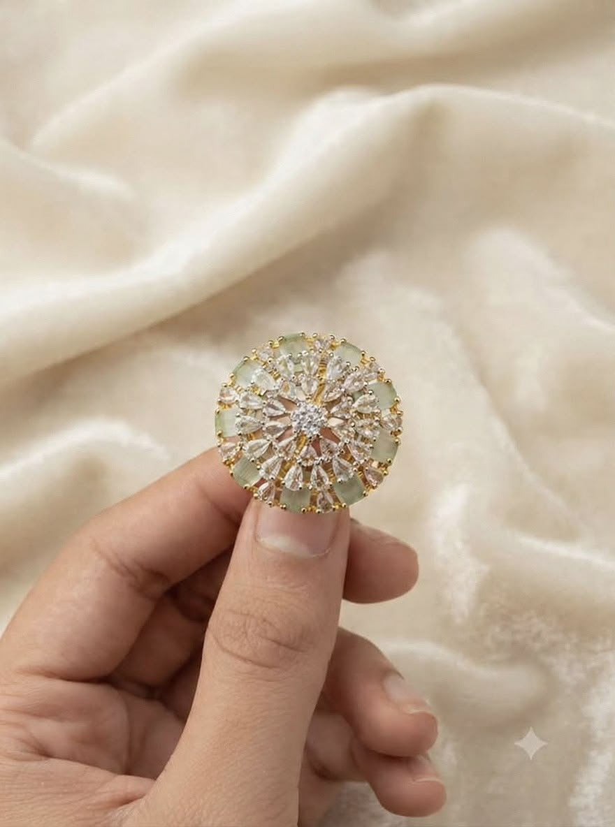 Sage & Golden Filigree Ring (ONE-CARAT)