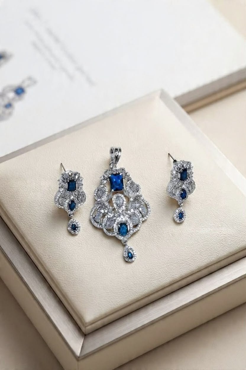 Royal Blue Filigree Pendant Set(ONE-CARAT)