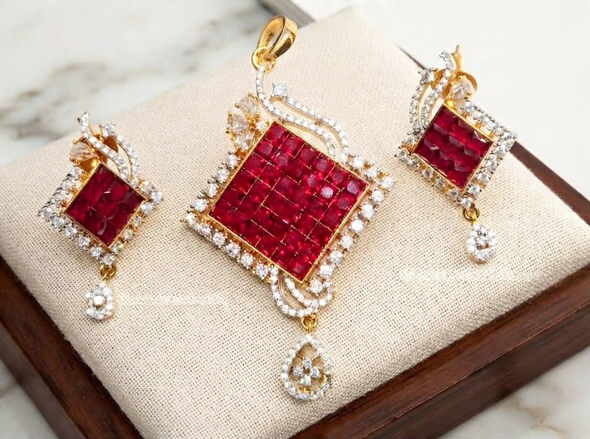 Ruby Crystal Square Pendant
