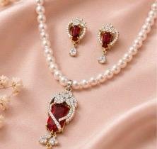 One Carat Ruby Red Pearl Pendant Set