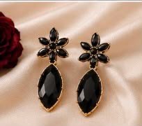 Midnight Floral Marquise Drop  Black Colour