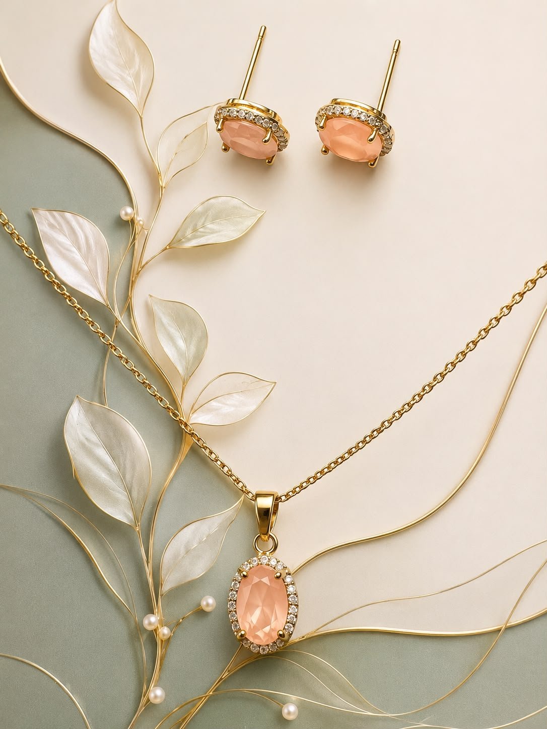 Peach Pearl Necklace Set