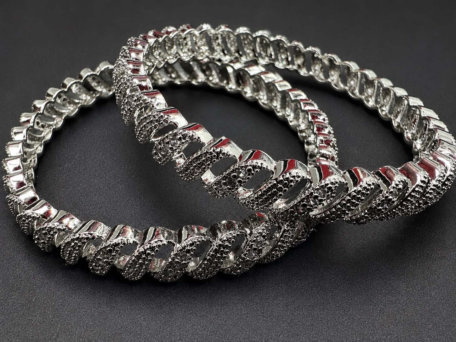 One Carat Cuban Link Rhodium Silver Bangle Pair