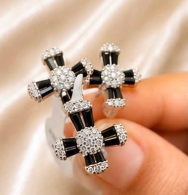 Black & Crystal Cross silver