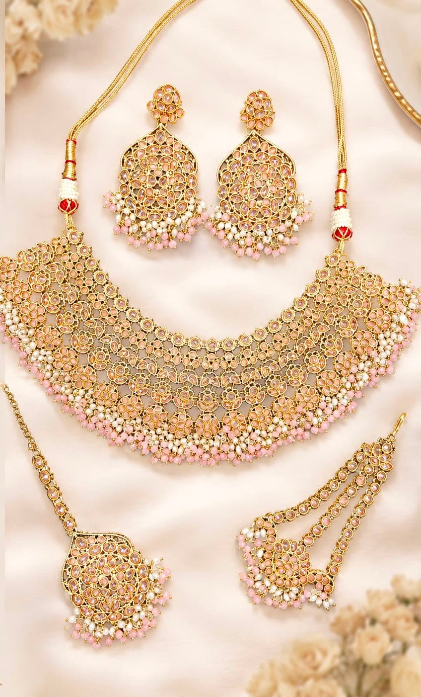 Peach Kundan Bridal Chokar set