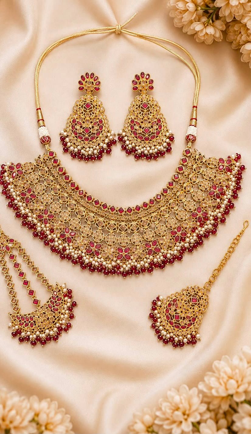 Ruby Red Kundan Bridal set